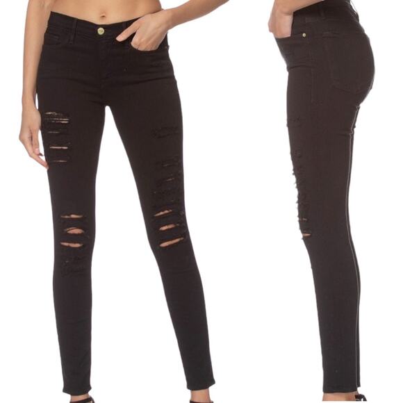 FRAME Denim Women's Black Le Skinny de Jeanne Distressed Ankle Jeans Size 25 - Picture 11 of 11